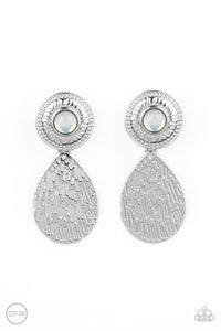 Emblazoned Edge - White Clip earrings