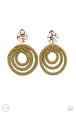 Whimsically Wicker - Green Paparazzi Clip Earrings