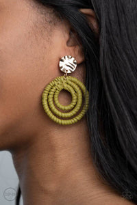 Whimsically Wicker - Green Paparazzi Clip Earrings