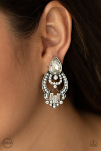 Glamour Gauntlet - White Clip Earrings