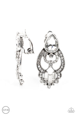 Glamour Gauntlet - White Clip Earrings
