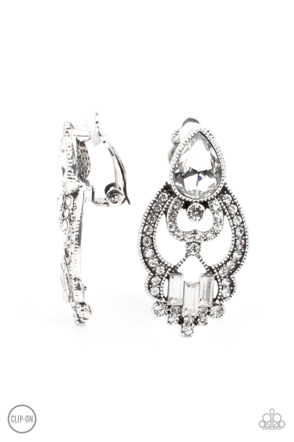 Glamour Gauntlet - White Clip Earrings