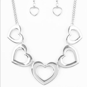 Paparazzi Necklace ~ Hearty Hearts - Silver