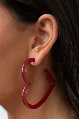 Heart-Throbbing Twinkle - Red hoop earrings